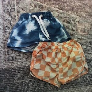 Blue Tie-Dye and Orange Checkered Shorts Set